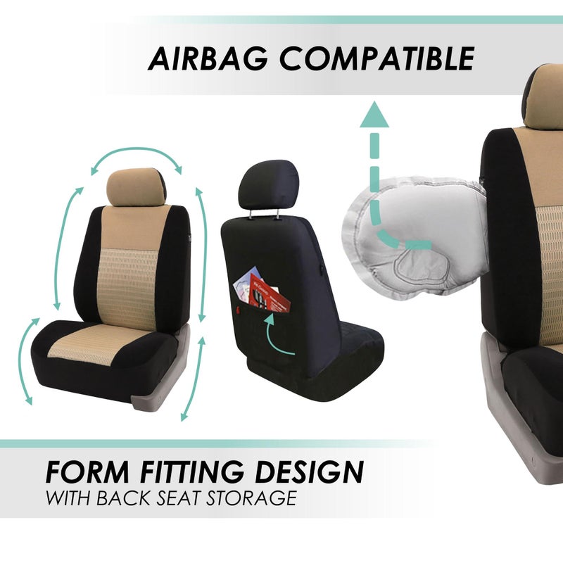 FH Group Car Seat Covers Three Row Set 7 Headrest Covers Car Accessories Universal Fit, Trendy Elegance 3D Air Mesh Airbag Compatible and Split Ready Beige Interior Accessories for Cars Trucks SUV - Image 5